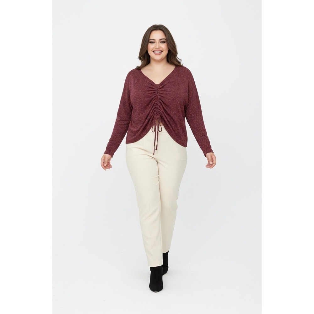 Savage X Fenty Womens 3X Burgundy Metallic Ruched Front Long Sleeve Crop Top